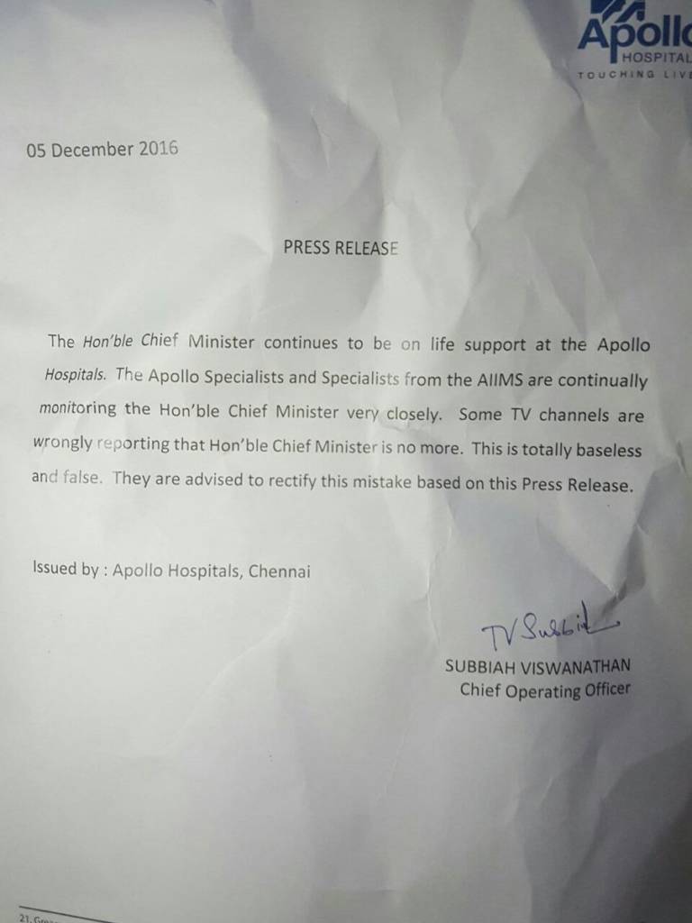 Press release by Apollo Hospital
